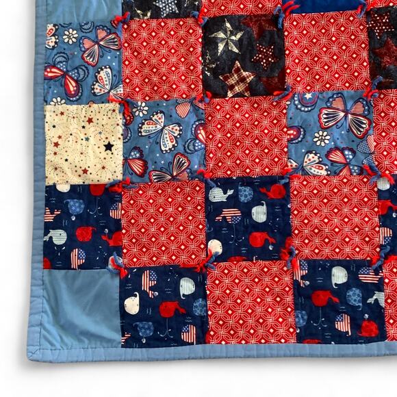 Handmade Patriotic Patchwork Quilt 4th of July Whales Stars Butterflies Lap SIze - Picture 6 of 10